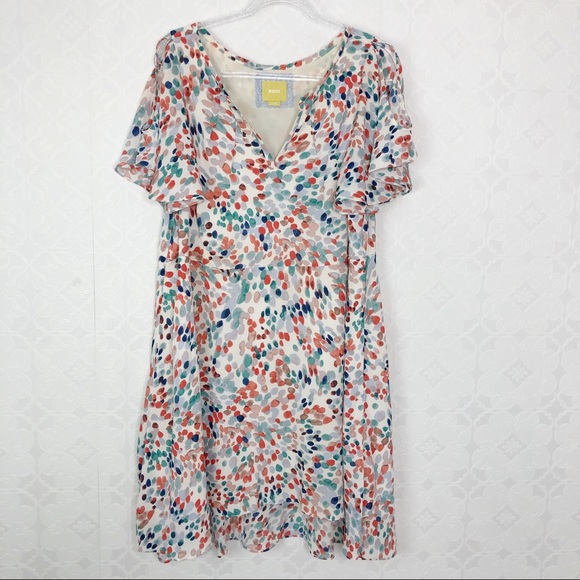 💜Anthropologie Maeve Watercolor Dot Flutter Dress - Picture 2 of 8